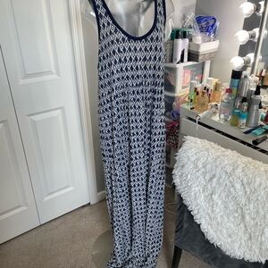 LOFT Navy and White Maxi Dress